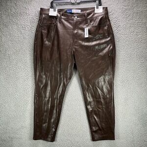 Old Navy OG Straight High Rise Faux Leather Pants Size 16 Petite Brown NWT